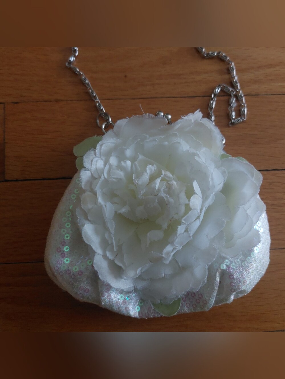 Girls' White Floral Sequin Crossbody Purse